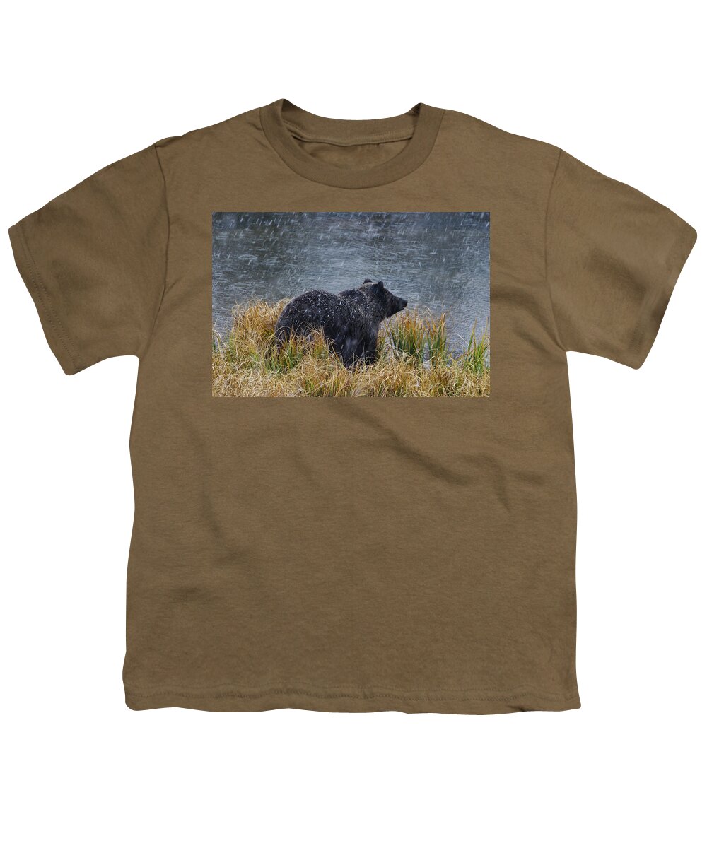 Grizzly Youth T-Shirt featuring the photograph Grizzly in Falling Snow by Mark Miller