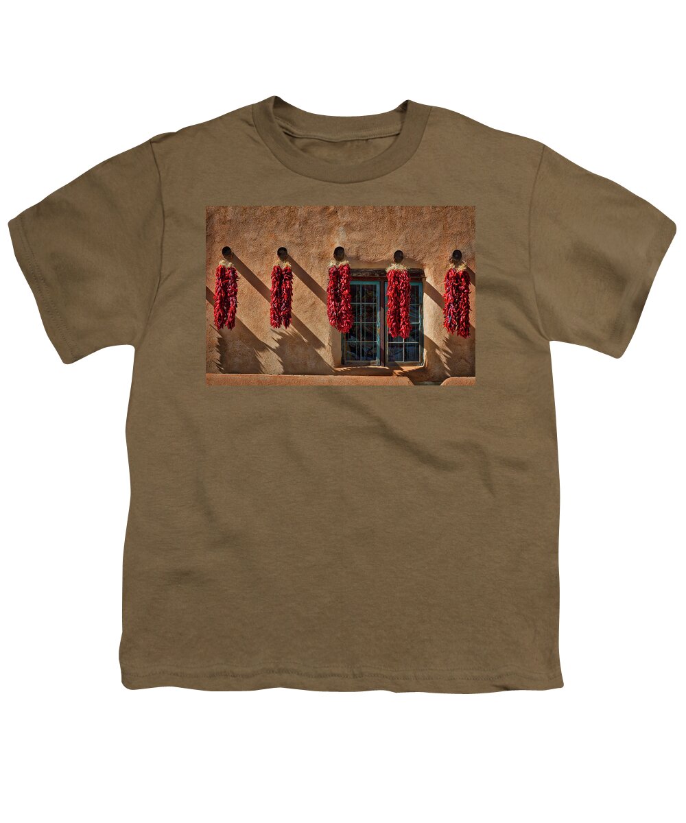 Taos Youth T-Shirt featuring the photograph Hanging Chili Ristras - Taos by Stuart Litoff
