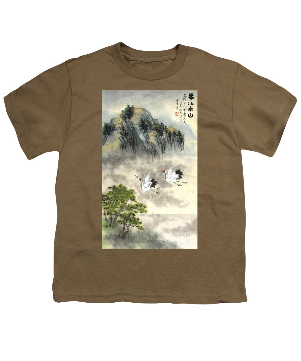 Cranes Youth T-Shirt featuring the painting Happy birthday by Betty M M Wong