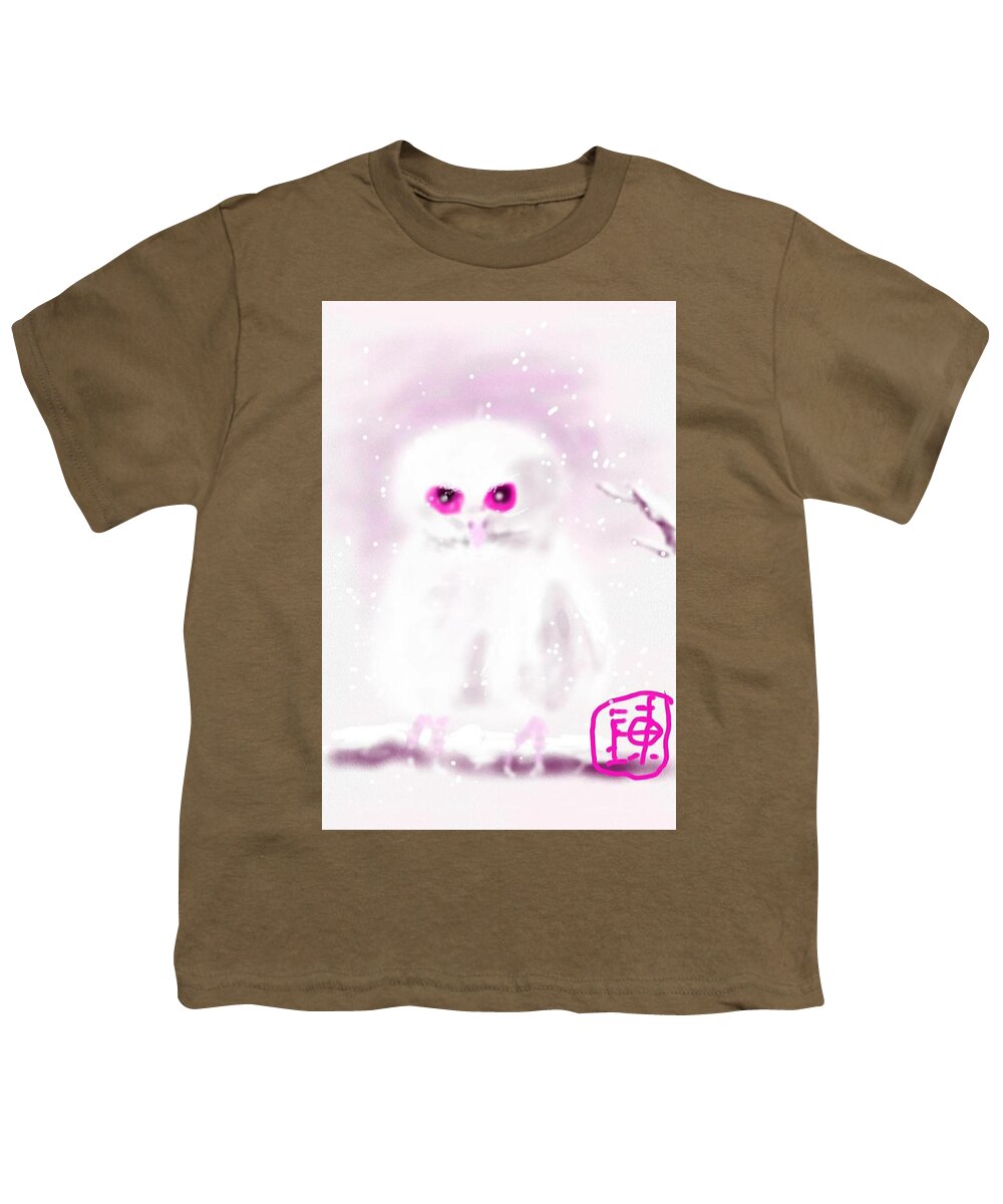 Elf Owl. Albino. Snow Youth T-Shirt featuring the digital art have a white Christmas by Debbi Saccomanno Chan
