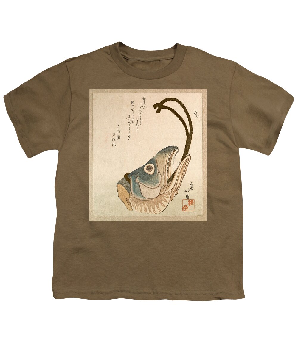 Totoya Hokkei Youth T-Shirt featuring the drawing Head of a Salmon by Totoya Hokkei
