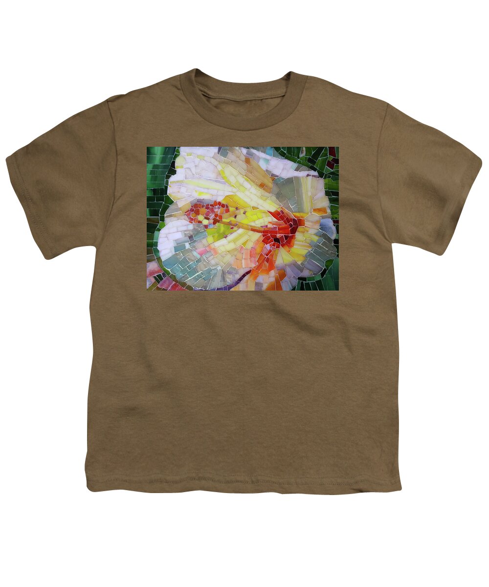 Hibiscus Youth T-Shirt featuring the mixed media Hibiscus #1 by Adriana Zoon