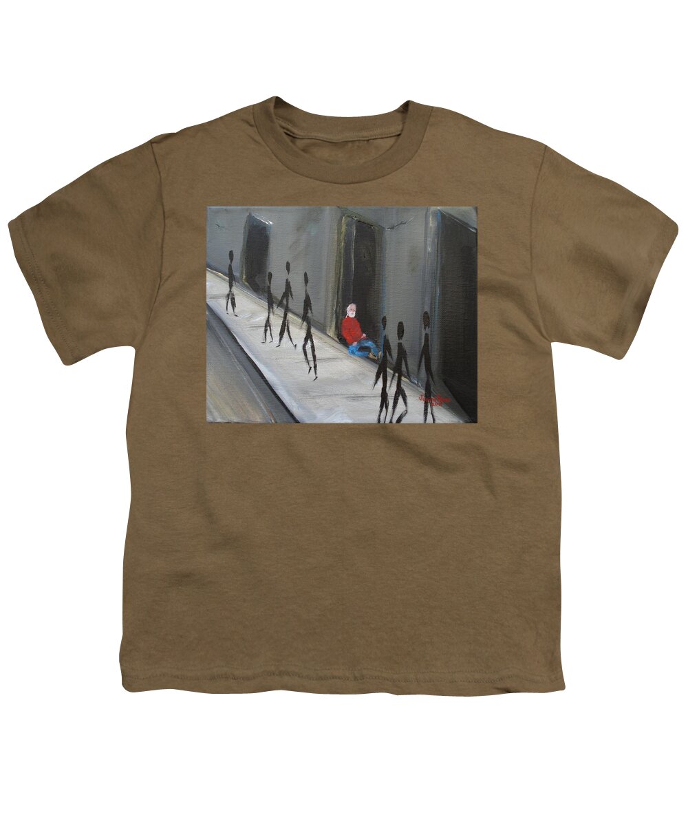 Veteran Youth T-Shirt featuring the painting Homeless Vet by Judith Rhue
