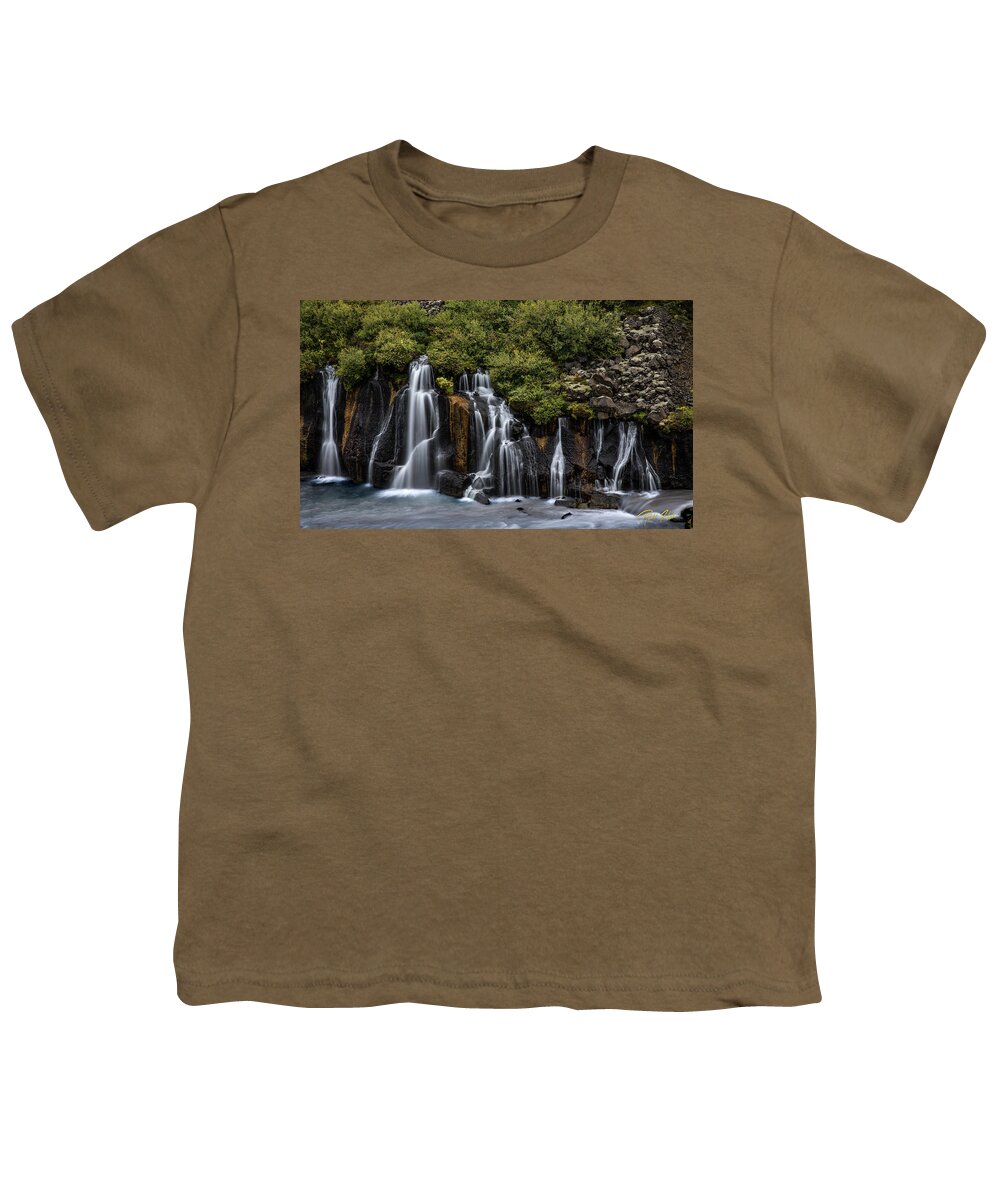 Iceland Youth T-Shirt featuring the photograph Hraunfossar in the gloom by Rikk Flohr