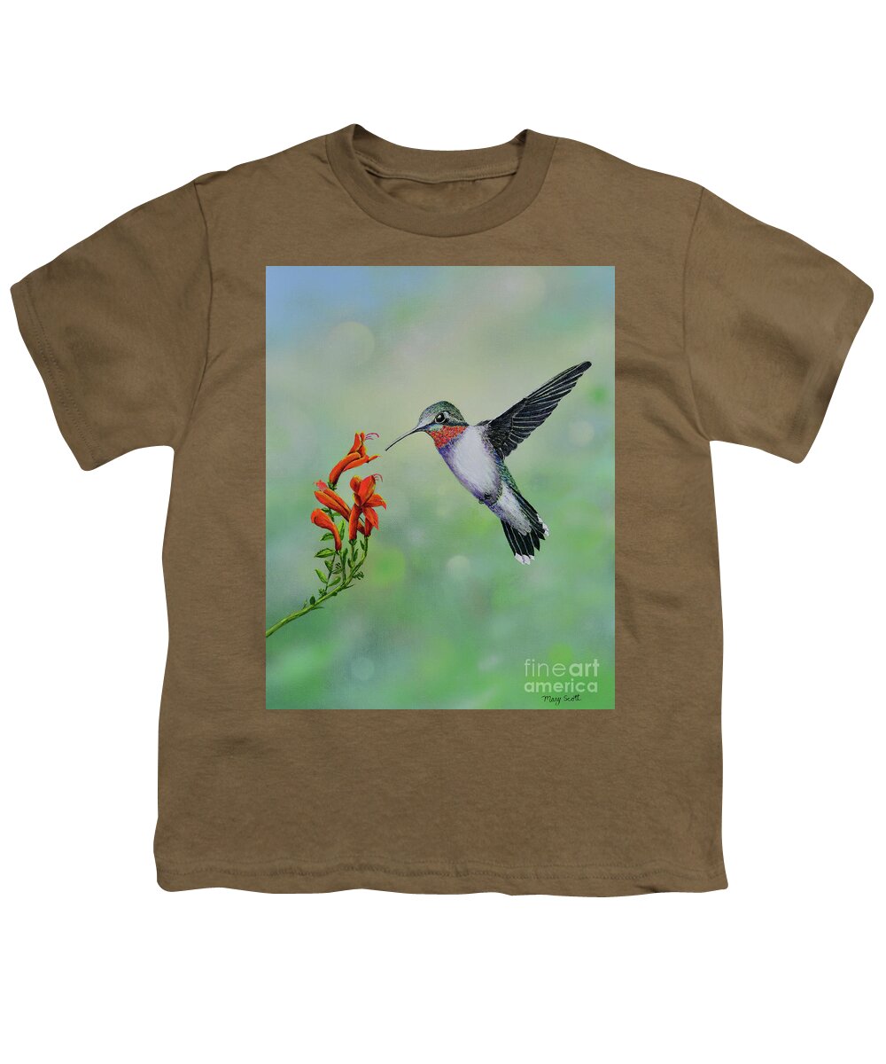 Hummingbird Youth T-Shirt featuring the painting Hummingbird Beauty by Mary Scott