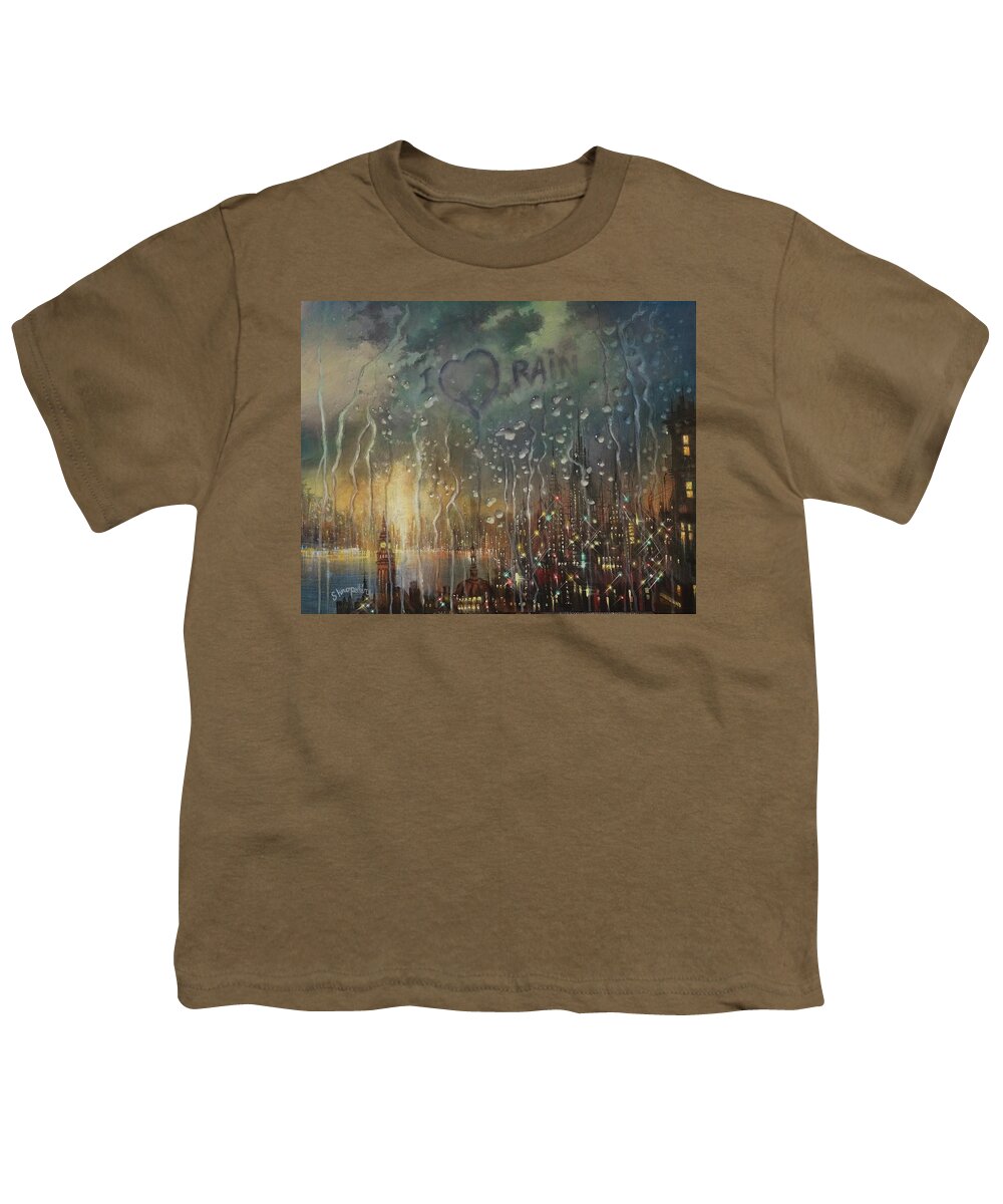Rain Youth T-Shirt featuring the painting I Love Rain by Tom Shropshire