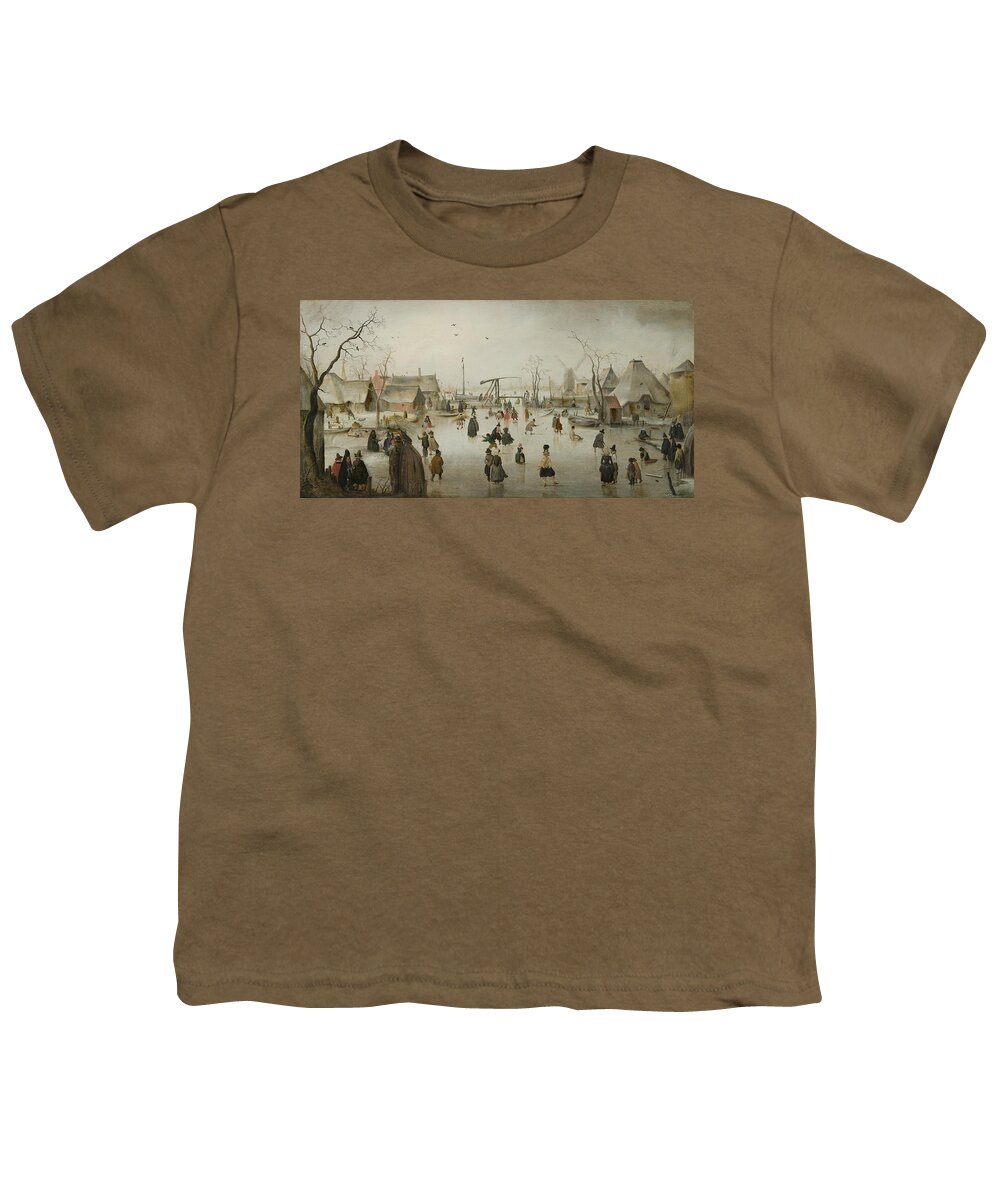 Hendrick Avercamp Youth T-Shirt featuring the painting Ice-skating in a Village, 1610 by Vincent Monozlay