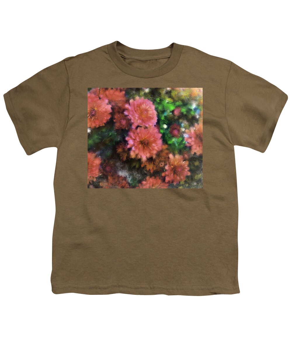 Mums Youth T-Shirt featuring the painting Bronze and Pink Mums by Sand And Chi