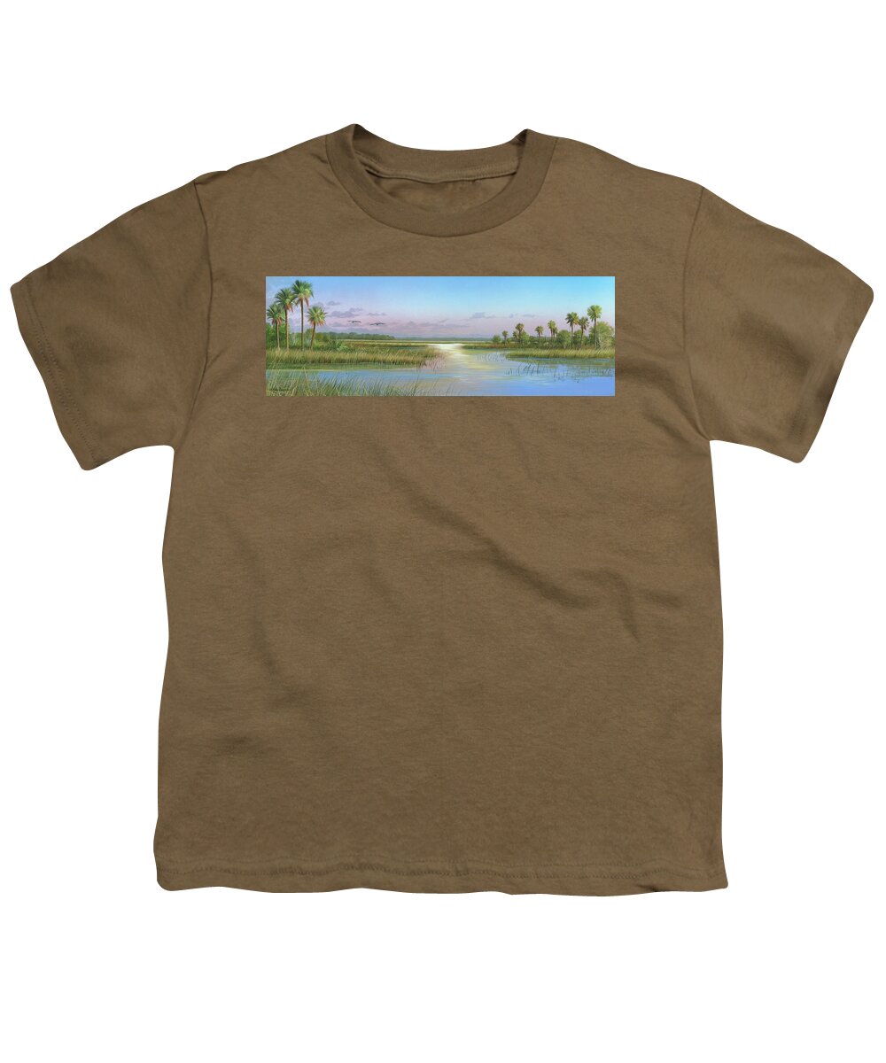 Marsh Youth T-Shirt featuring the painting Intracoastal Glimmer by Mike Brown