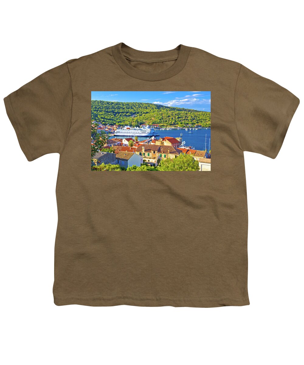 Vis Youth T-Shirt featuring the photograph Island of Vis bay aerial view by Brch Photography