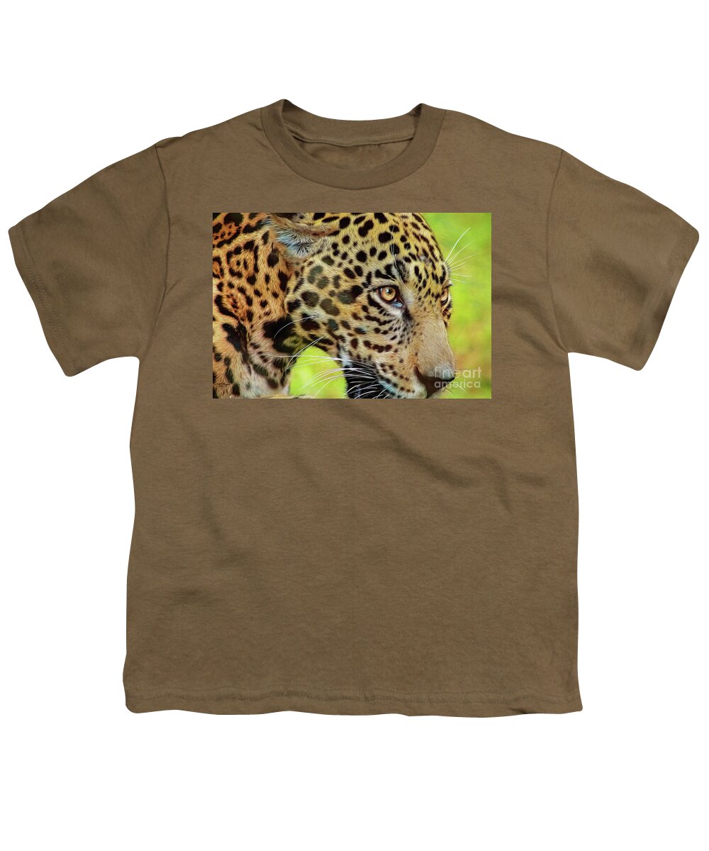 Jaguars Youth T-Shirt featuring the mixed media Jaguar Up Very Close by DB Hayes