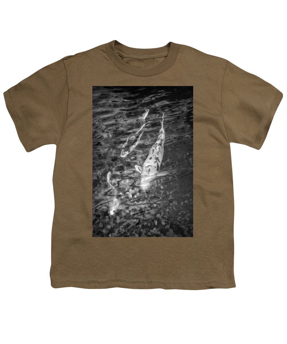 Art Youth T-Shirt featuring the photograph Japanese Koi Fish in Black and White by Randall Nyhof