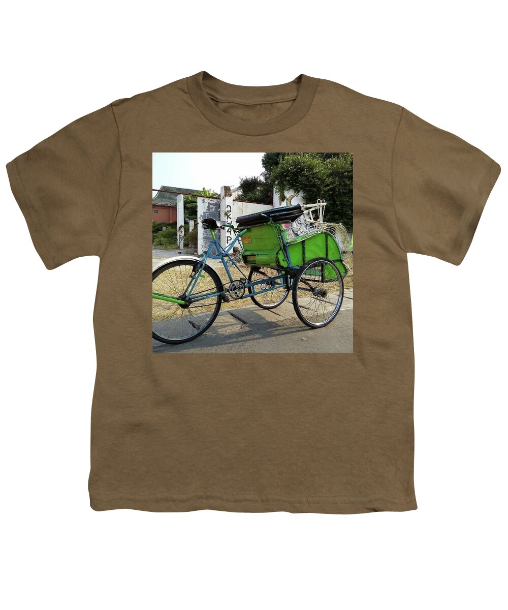 Jogjakarta Youth T-Shirt featuring the photograph Jogjakarta Rickshaw - Becak by Loly Lucious