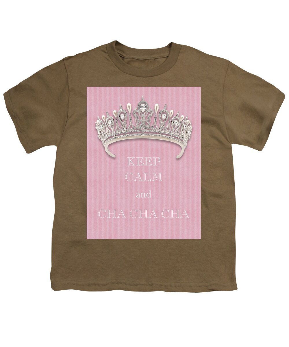 Keep Calm And Cha Cha Cha Youth T-Shirt featuring the photograph Keep Calm and Cha Cha Cha Diamond Tiara Pink Flannel by Kathy Anselmo