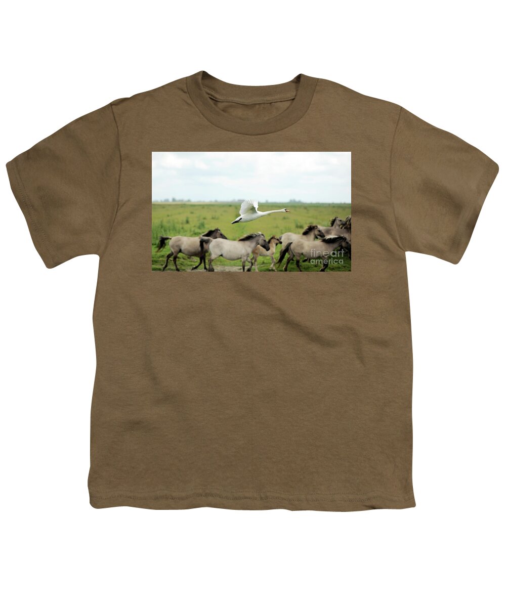 Konik Youth T-Shirt featuring the photograph Koniks and Swan by Carien Schippers