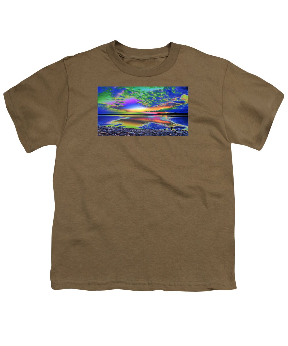 Water Youth T-Shirt featuring the digital art Lake Sunset Abstract by Gregory Murray