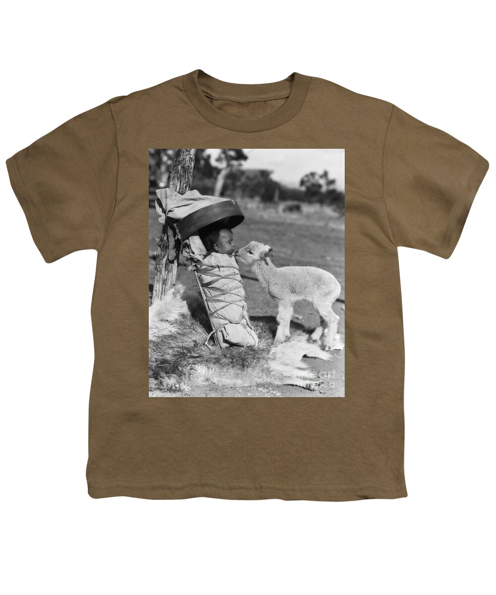 1930s Youth T-Shirt featuring the photograph Lamb Approaching Navajo Baby by H. Armstrong Roberts/ClassicStock