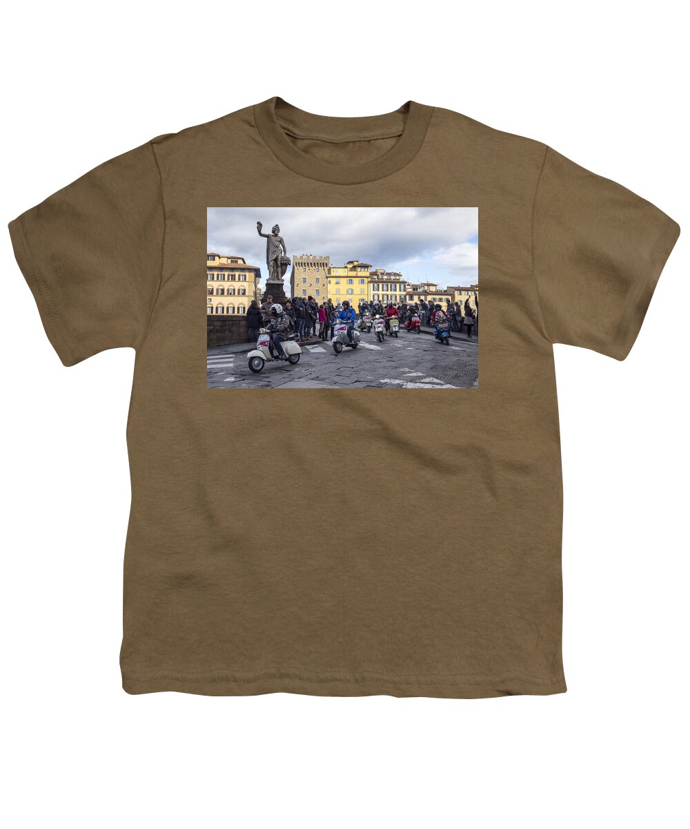 Bridge Youth T-Shirt featuring the photograph Vespe di Firenze by Sonny Marcyan
