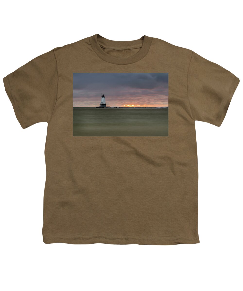 Ludington Mi Youth T-Shirt featuring the photograph Lighthouse and Sunset by Lester Plank