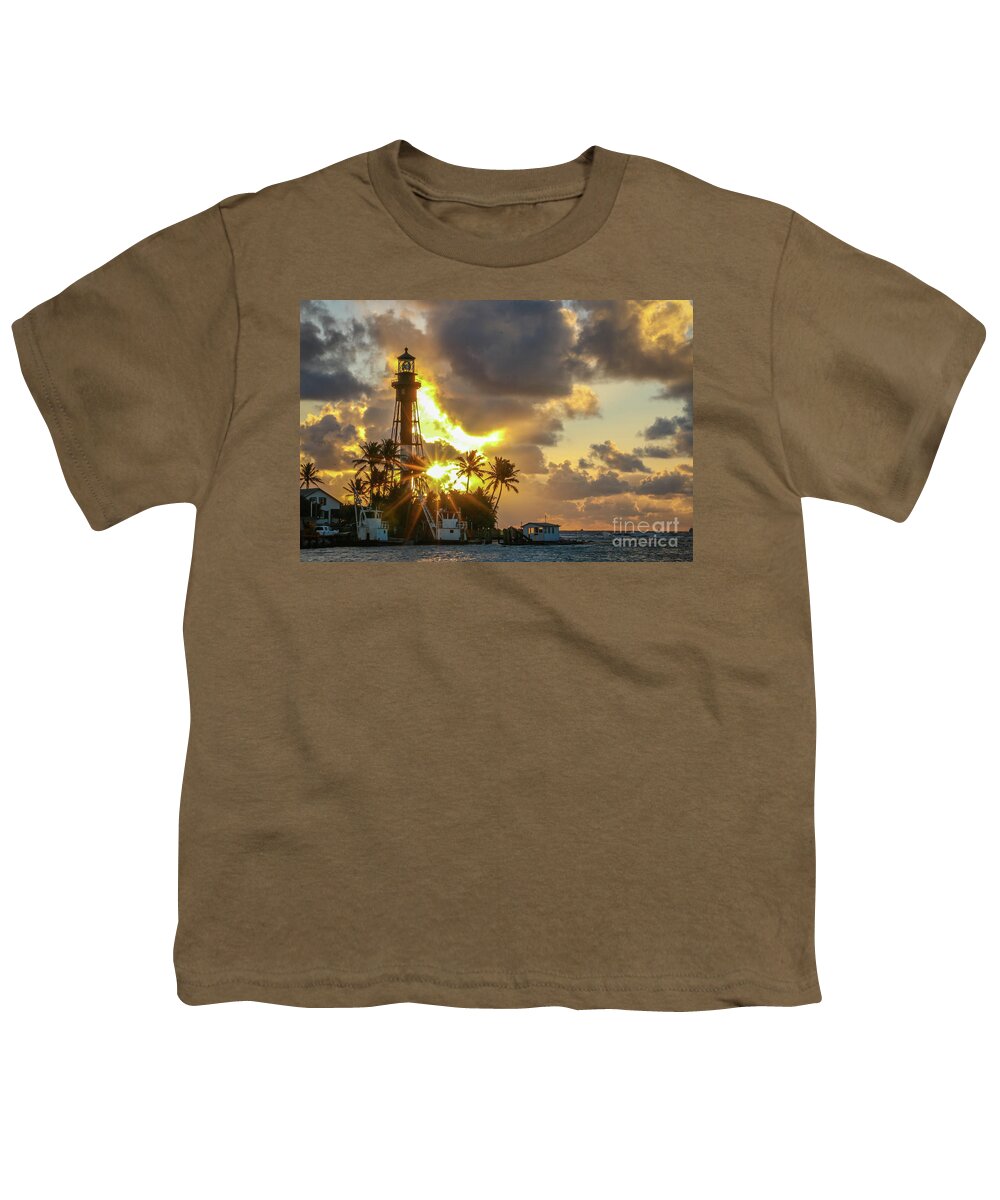 Lighthouse Youth T-Shirt featuring the photograph Lighthouse Sunburst #2 by Tom Claud