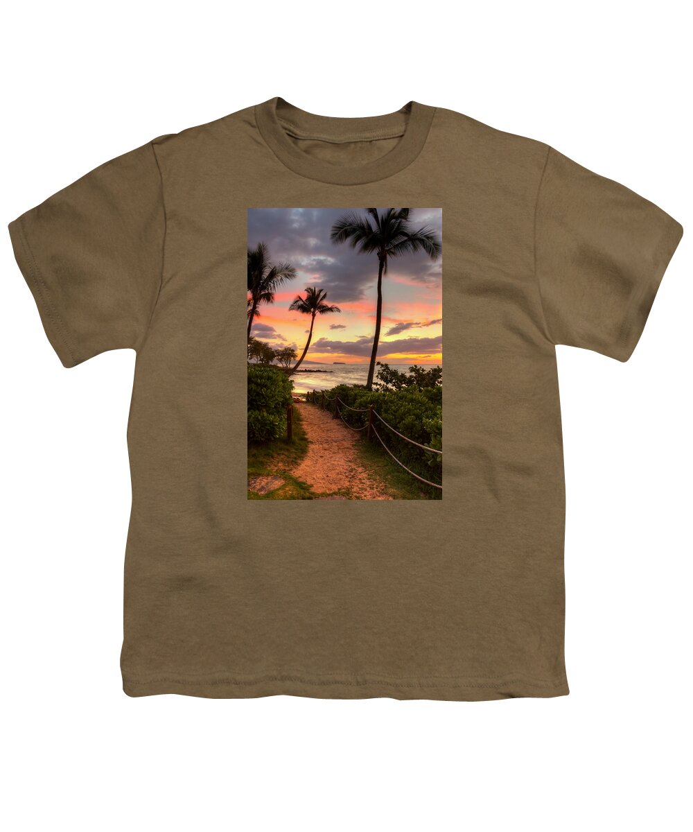 Maui Hawaii Youth T-Shirt featuring the photograph Makena Sunset Path by Susan Rissi Tregoning