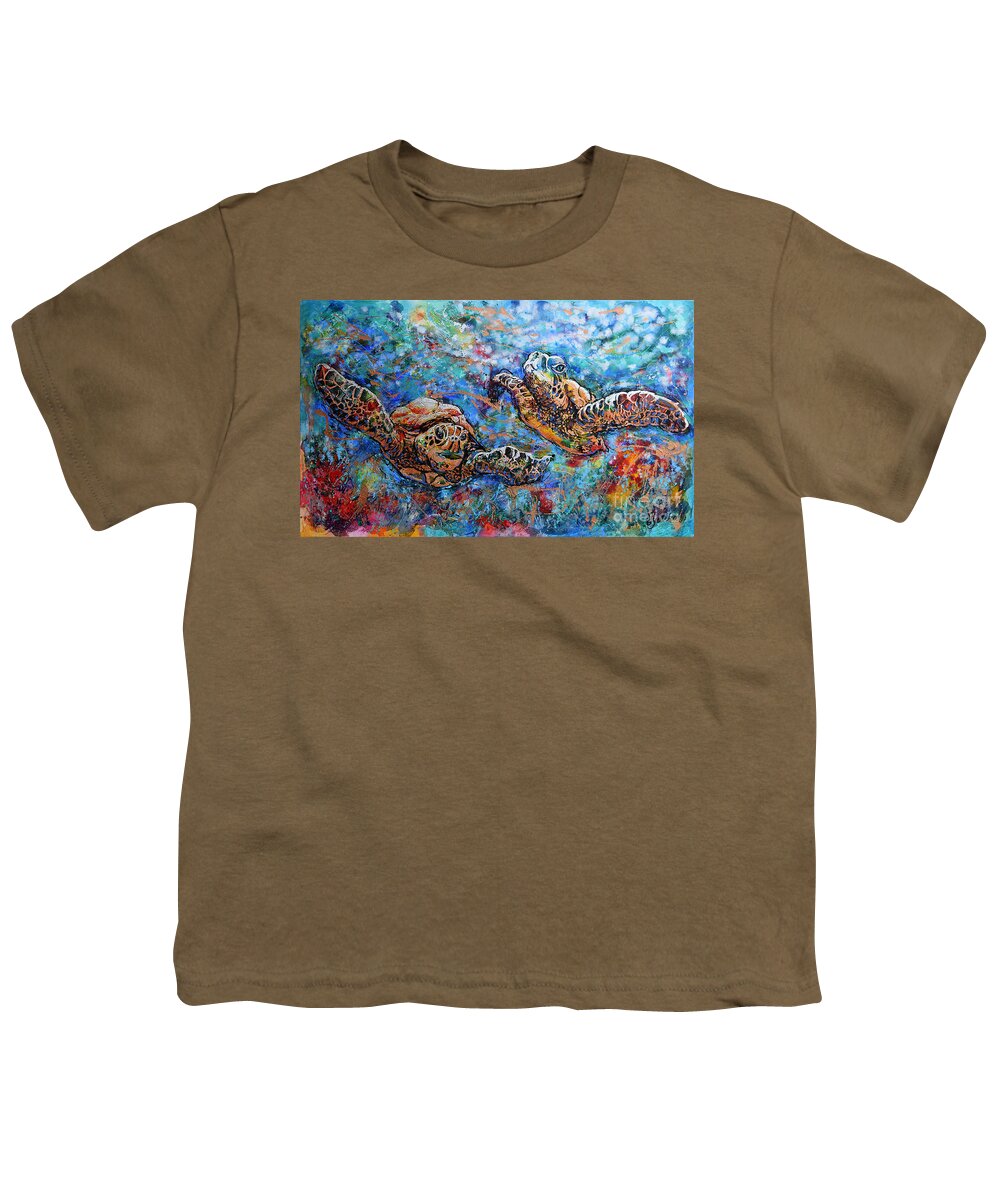 Marin Animals Youth T-Shirt featuring the painting Marine Turtles by Jyotika Shroff