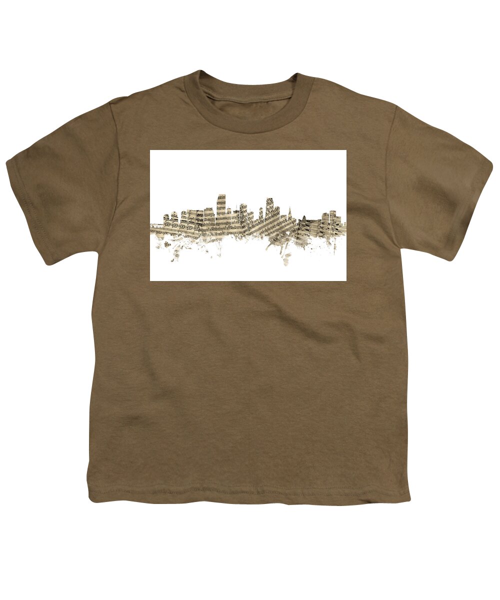 Miami Youth T-Shirt featuring the digital art Miami Florida Skyline Sheet Music by Michael Tompsett