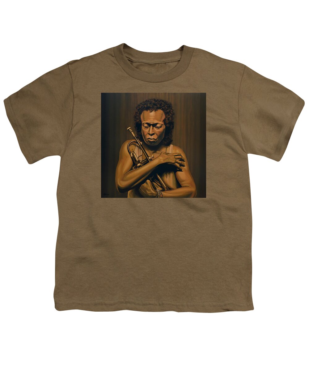 Miles Davis Youth T-Shirt featuring the painting Miles Davis Painting by Paul Meijering