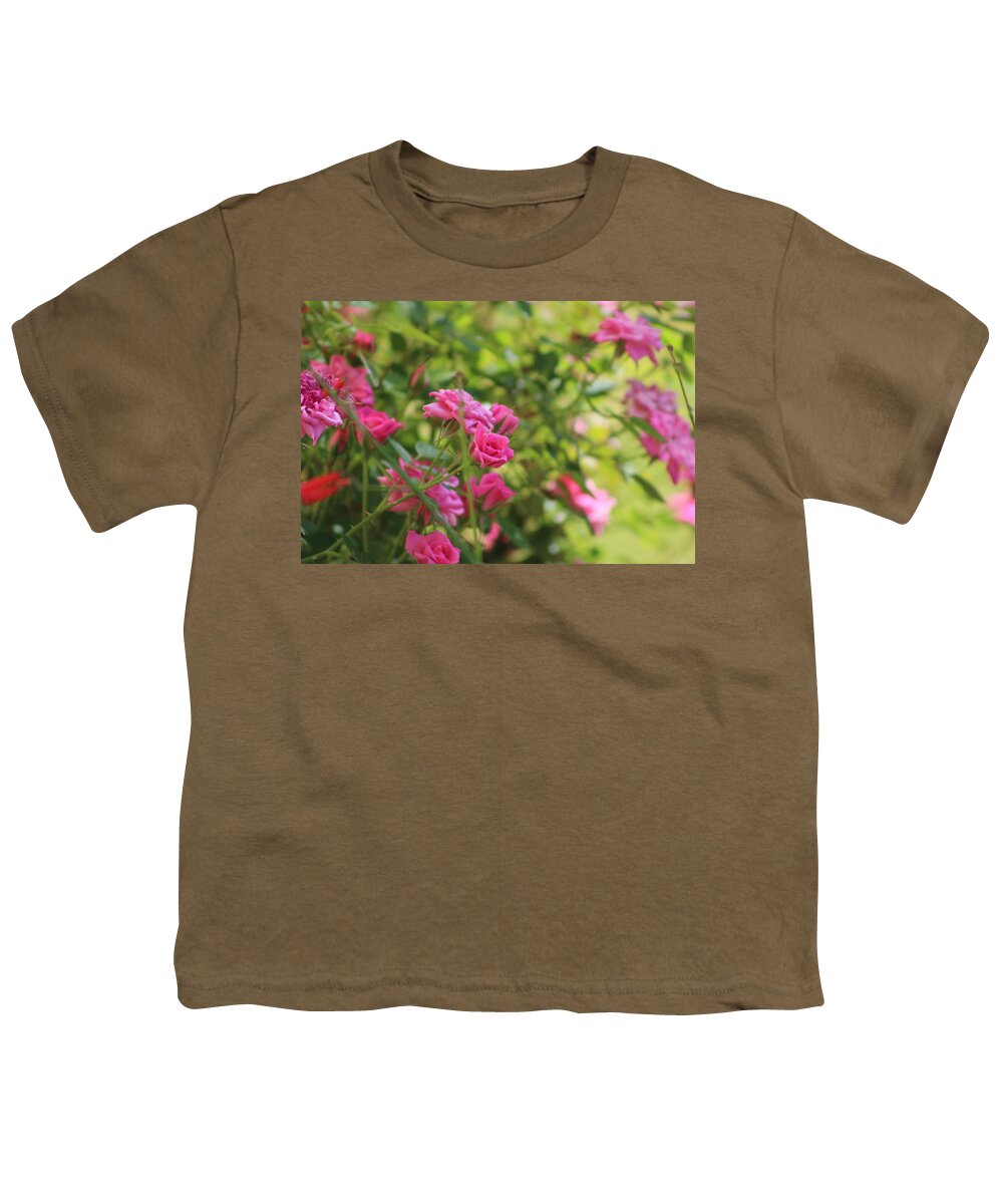 Miniature Rose Youth T-Shirt featuring the photograph Miniature Fuchsia Roses by Colleen Cornelius