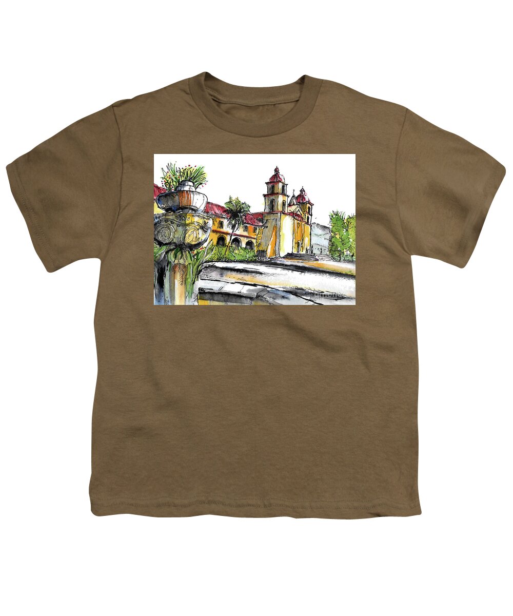 California Missions Youth T-Shirt featuring the painting Mission Santa Barbara by Terry Banderas