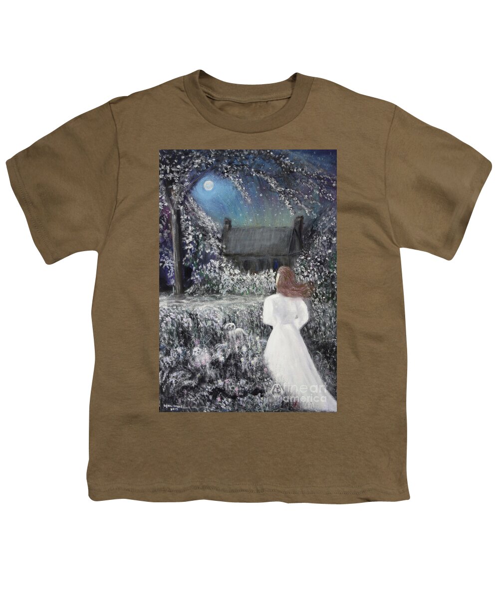 Landscape Youth T-Shirt featuring the painting Moonlight Garden by Lyric Lucas