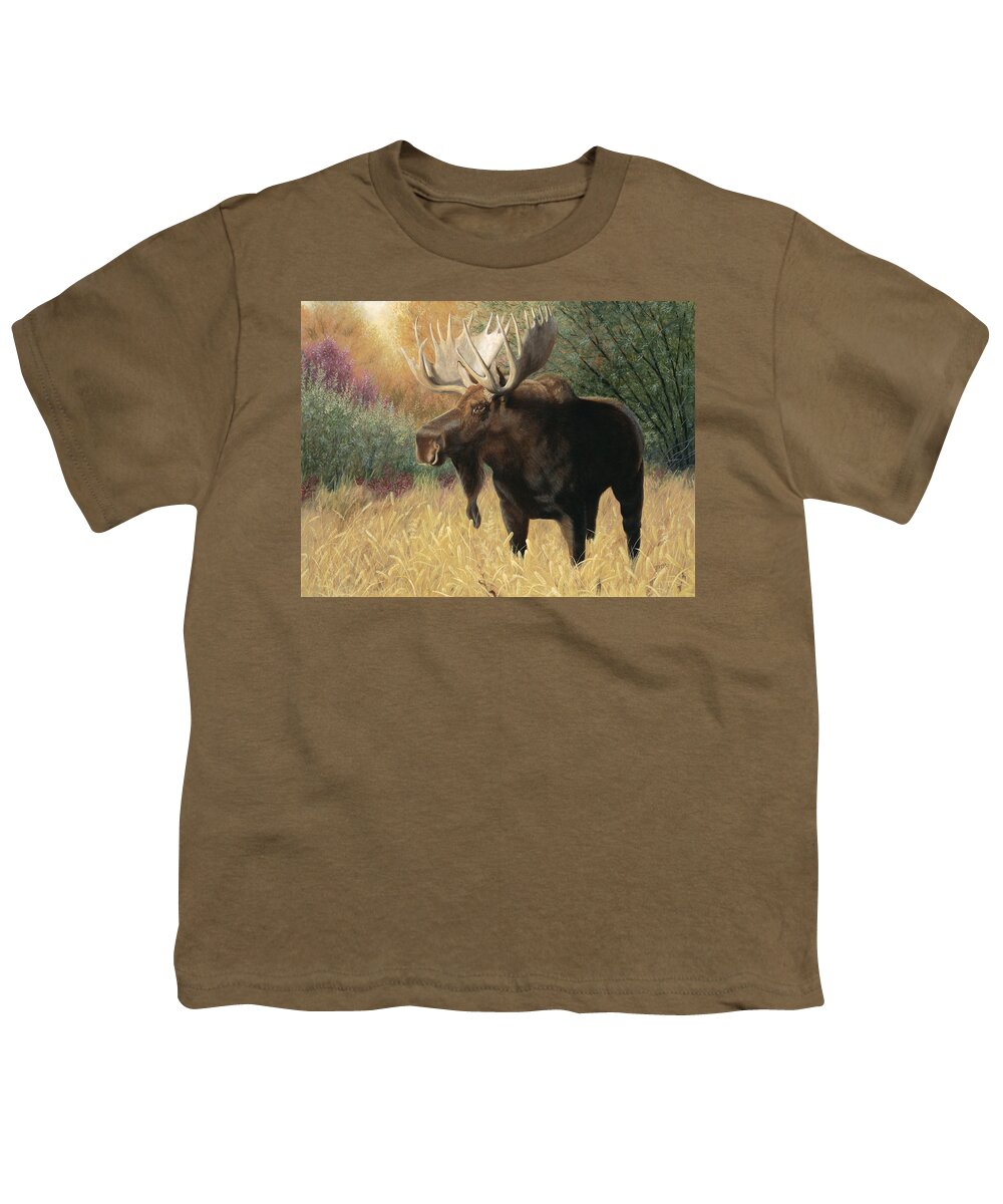 Moose Youth T-Shirt featuring the painting Morning Majesty by Tammy Taylor