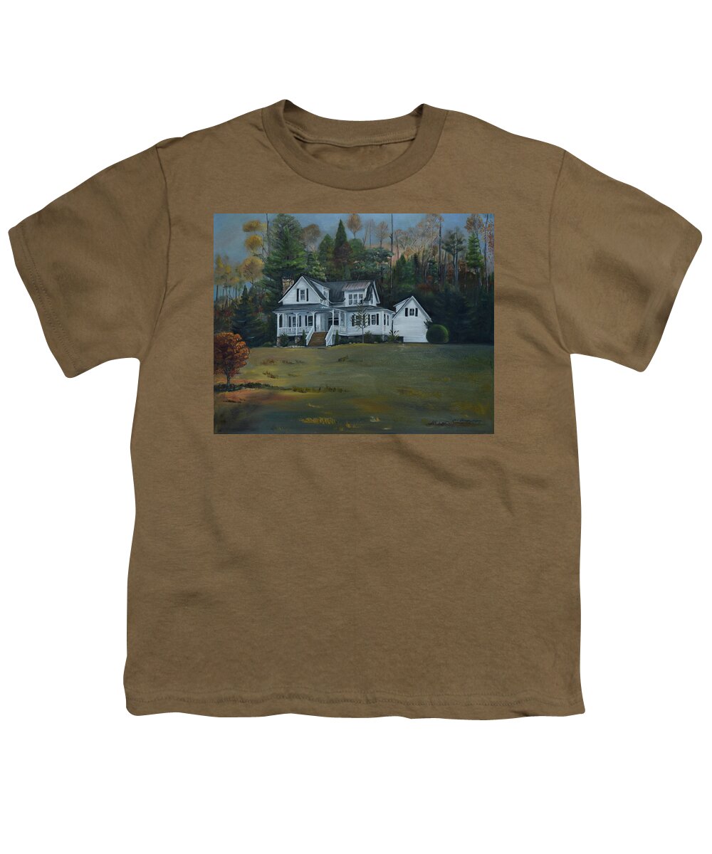 White House Youth T-Shirt featuring the painting Mountain Home at Dusk by Jan Dappen