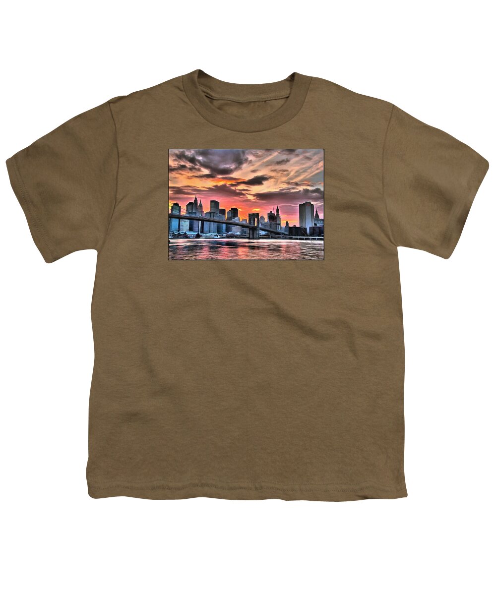 New York Youth T-Shirt featuring the digital art New York Sunset by Charmaine Zoe