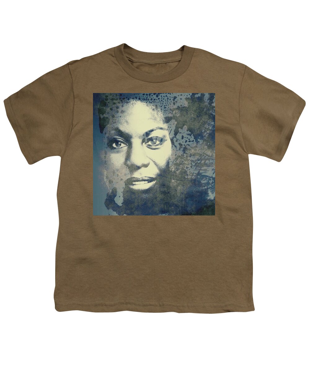 Nina Simone Youth T-Shirt featuring the mixed media Nina Simone - Here Comes The Sun by Paul Lovering