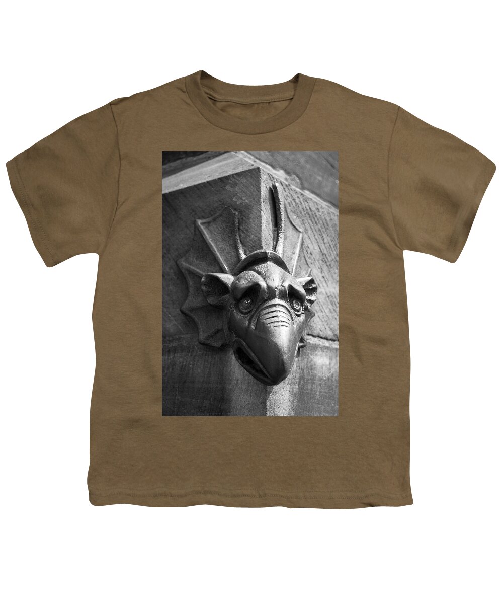 Alsace Youth T-Shirt featuring the photograph North Portal Mascaron B W by Teresa Mucha