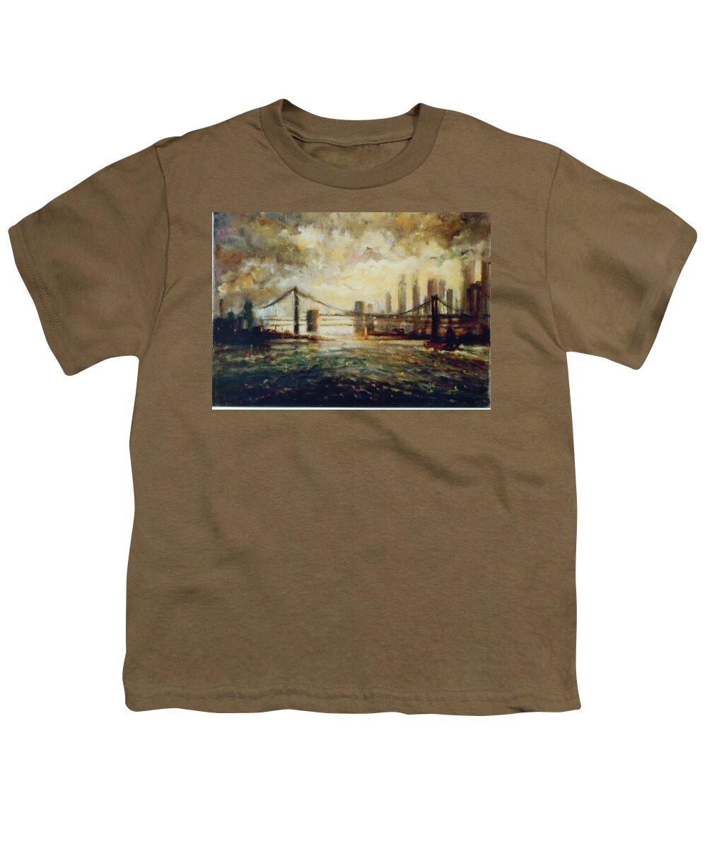 New York Youth T-Shirt featuring the painting NYC Harbor by Walter Casaravilla