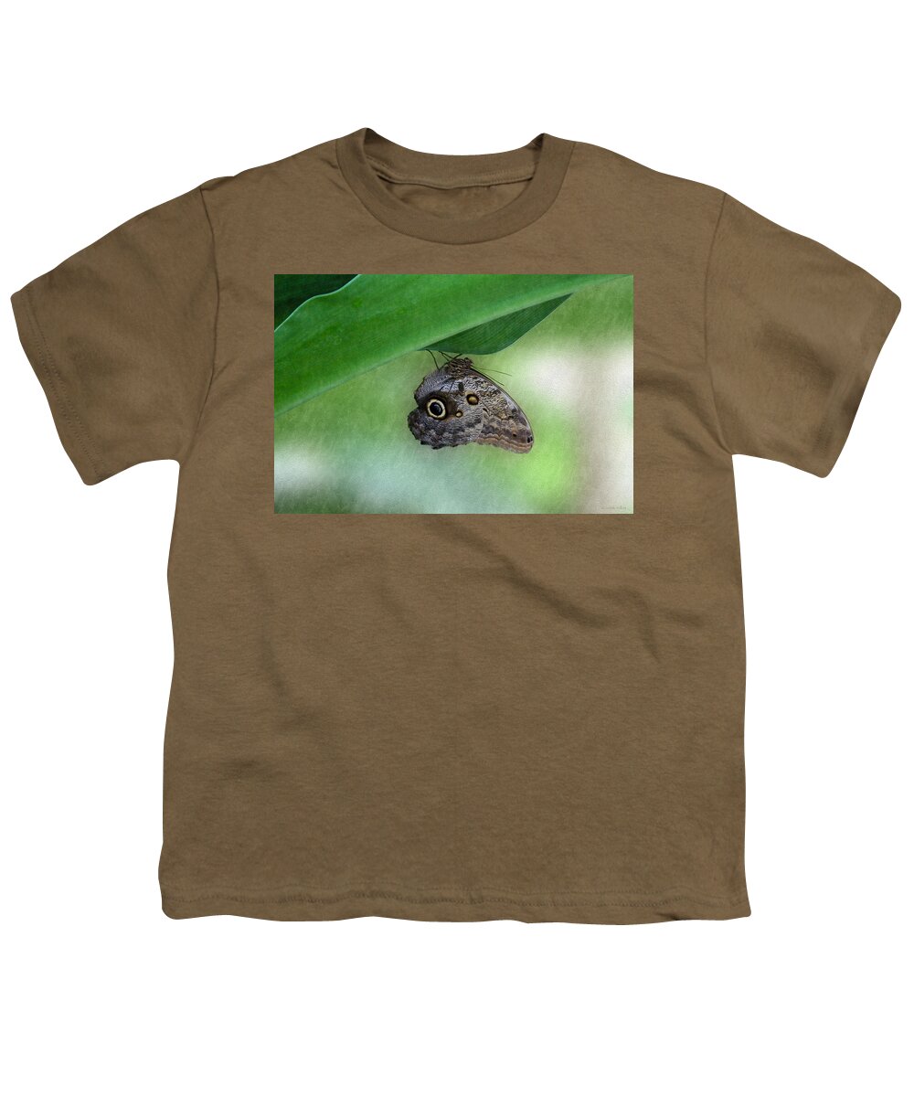 Bonnie Follett Youth T-Shirt featuring the photograph Owl butterfly hanging by Bonnie Follett