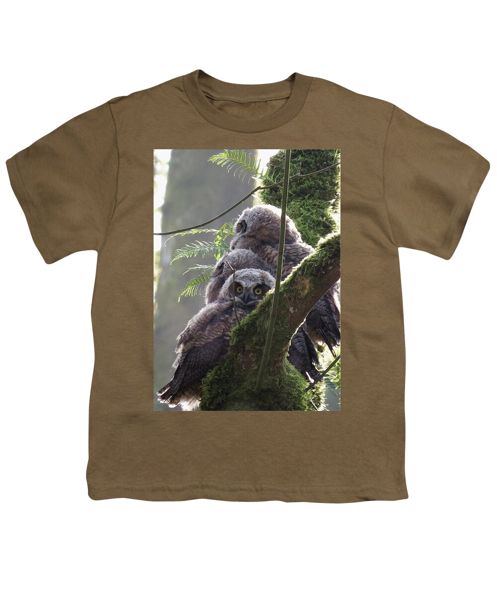 Great Horned Owlets Youth T-Shirt featuring the photograph Owl Morning by I'ina Van Lawick