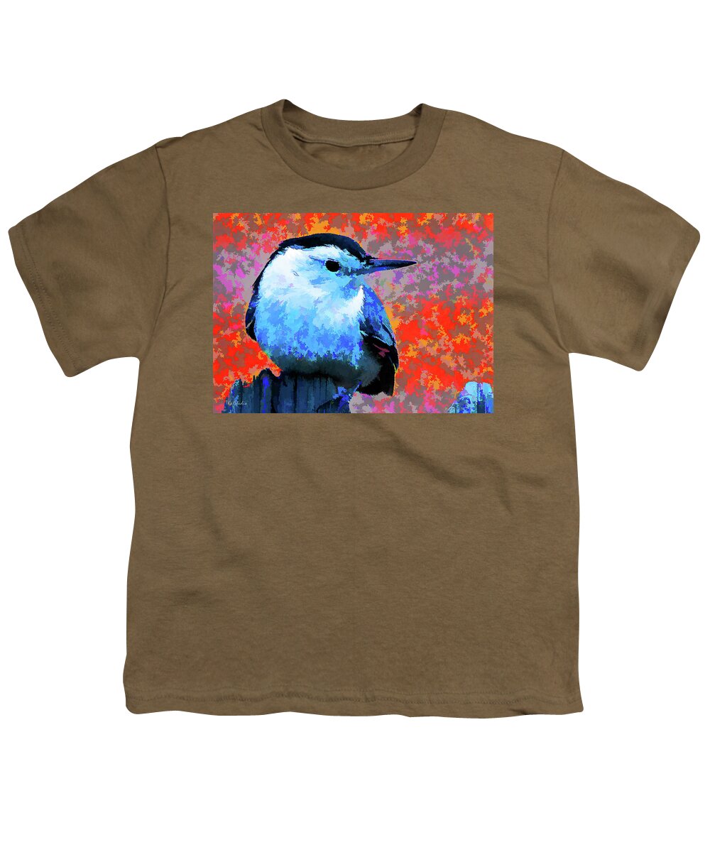 Backyard Birds Youth T-Shirt featuring the photograph Painted White Breasted Nuthatch by Tim Kathka