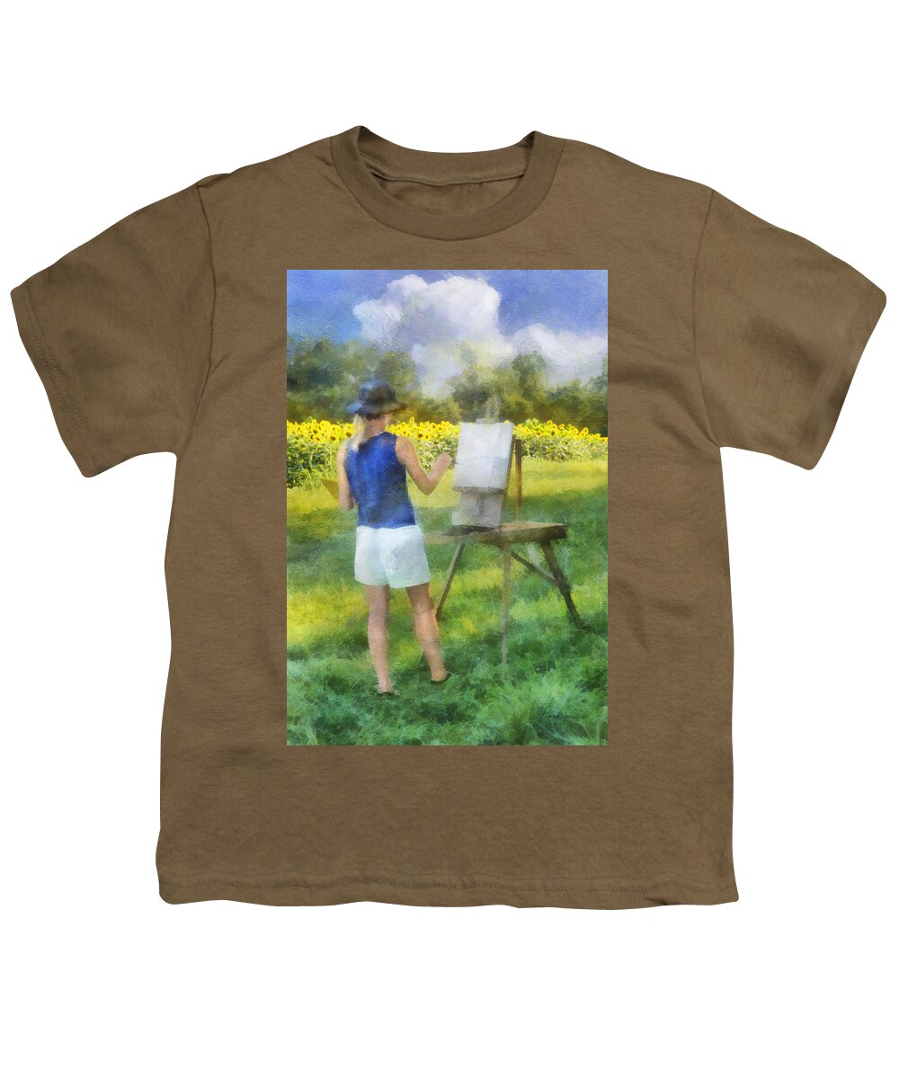 Plen Air Youth T-Shirt featuring the digital art Painting Field Sunflowers by Frances Miller