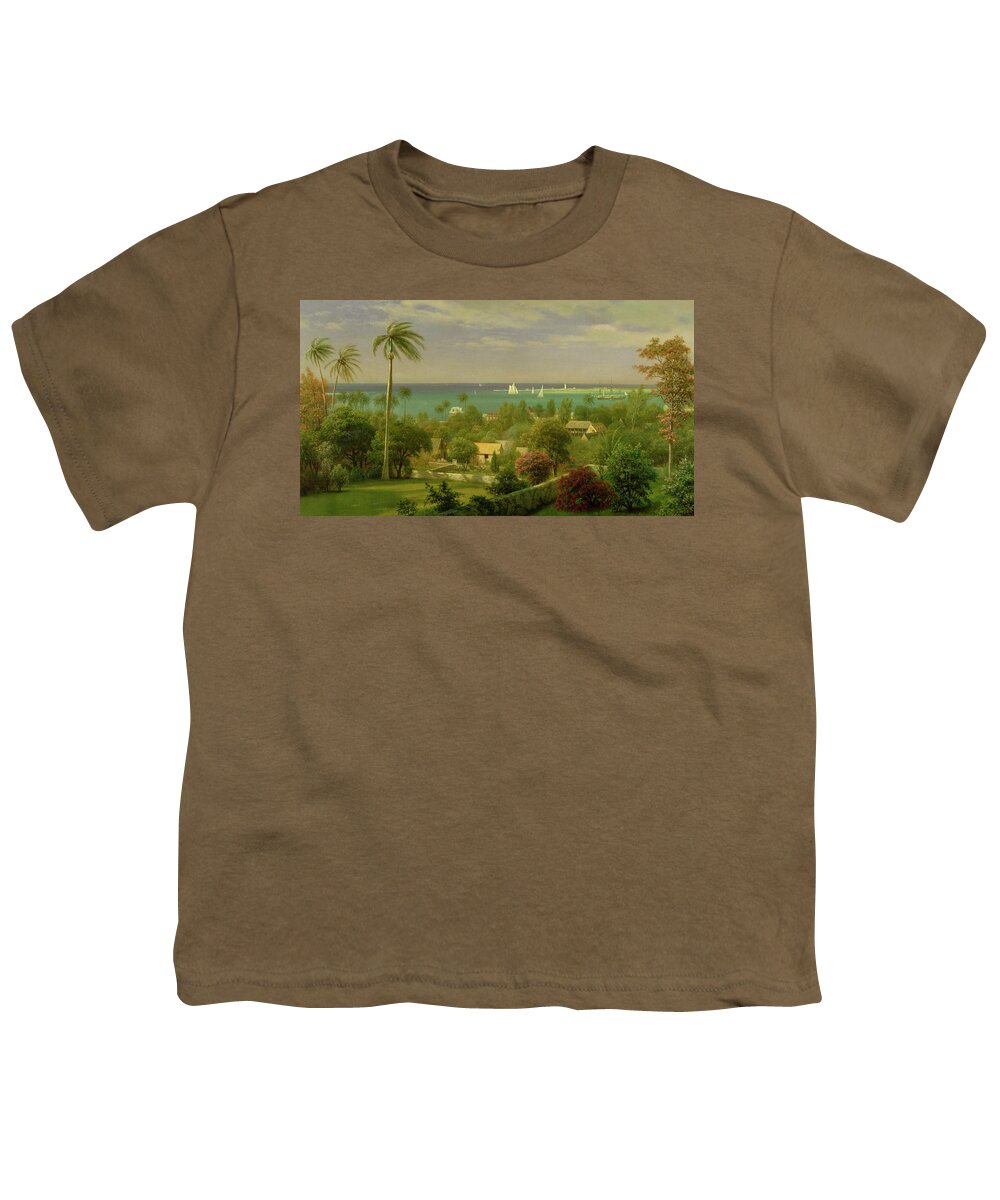 Panoramic View Of The Harbour At Nassau In The Bahamas Youth T-Shirt featuring the painting Panoramic View of the Harbour at Nassau in the Bahamas by Albert Bierstadt