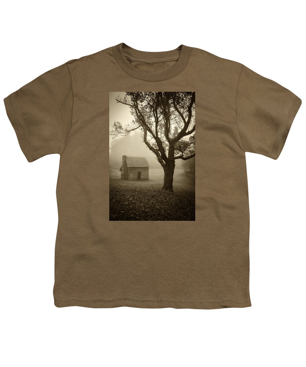 Landscape Youth T-Shirt featuring the photograph Paw's Cabin-sepia by Joye Ardyn Durham
