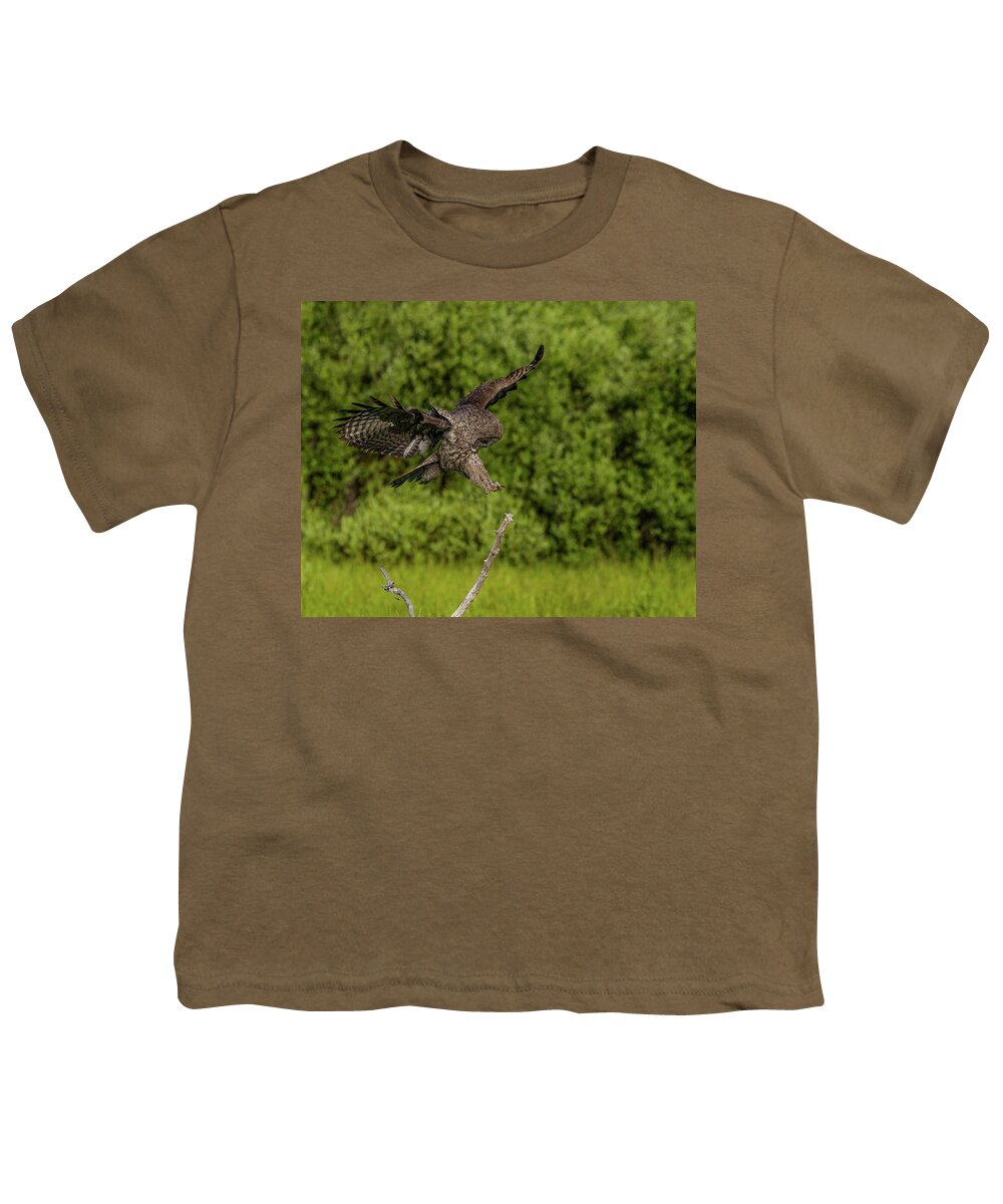 Great Grey Owl Youth T-Shirt featuring the photograph Perfect Form by Yeates Photography