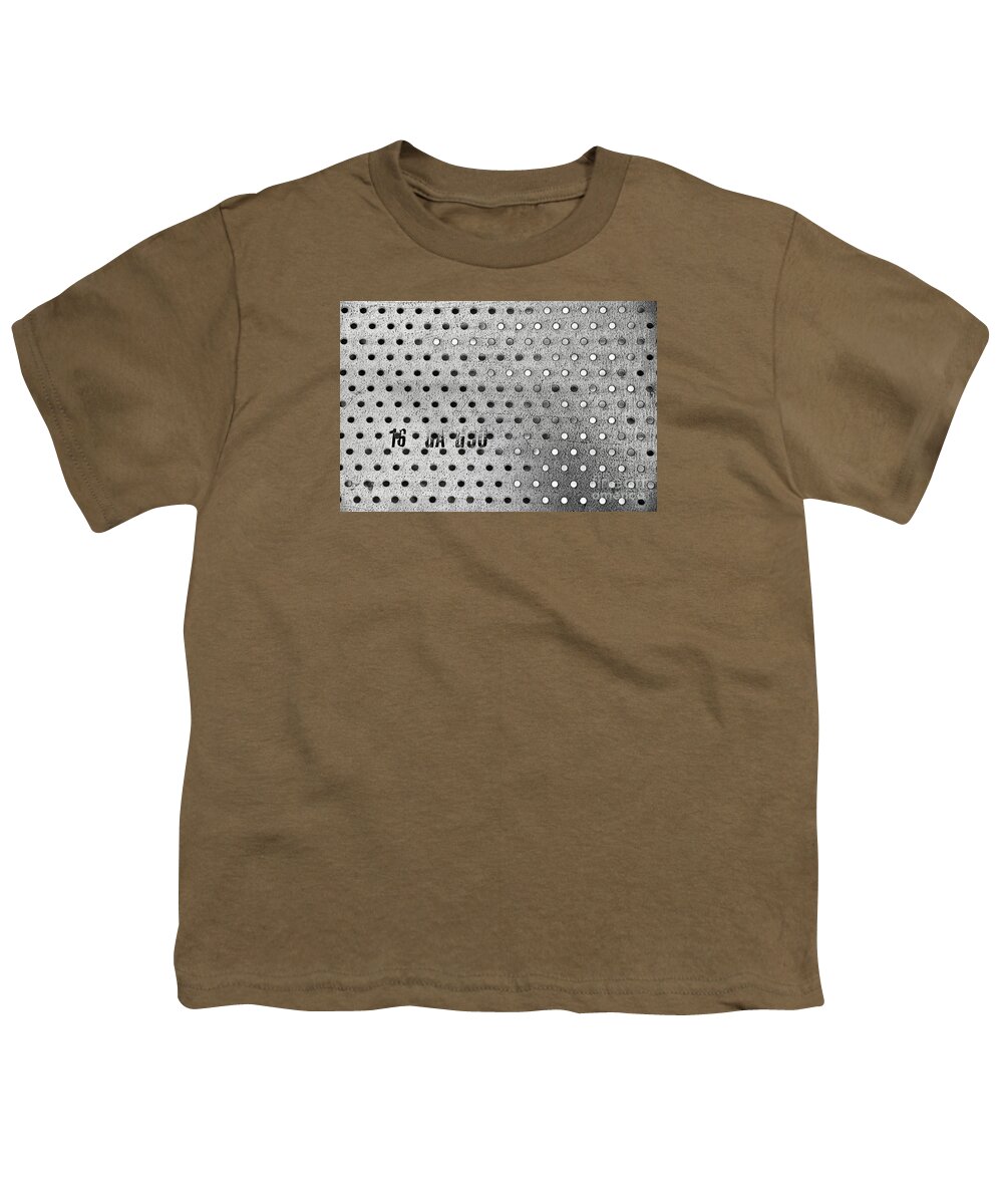 Perforate Perforated Metal Sheel Steel Holes Pattern Black White Monochrome Youth T-Shirt featuring the photograph Perforated Metal 0890 by Ken DePue
