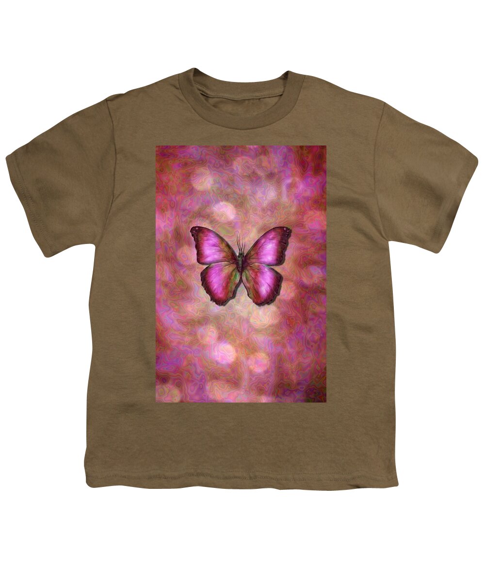 Pink Youth T-Shirt featuring the digital art Pink butterfly by Lilia S