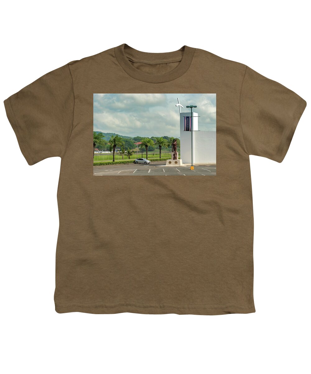 Monument Youth T-Shirt featuring the photograph Pope John Paul II statue in front of Albrook Mall in Panama City by Marek Poplawski