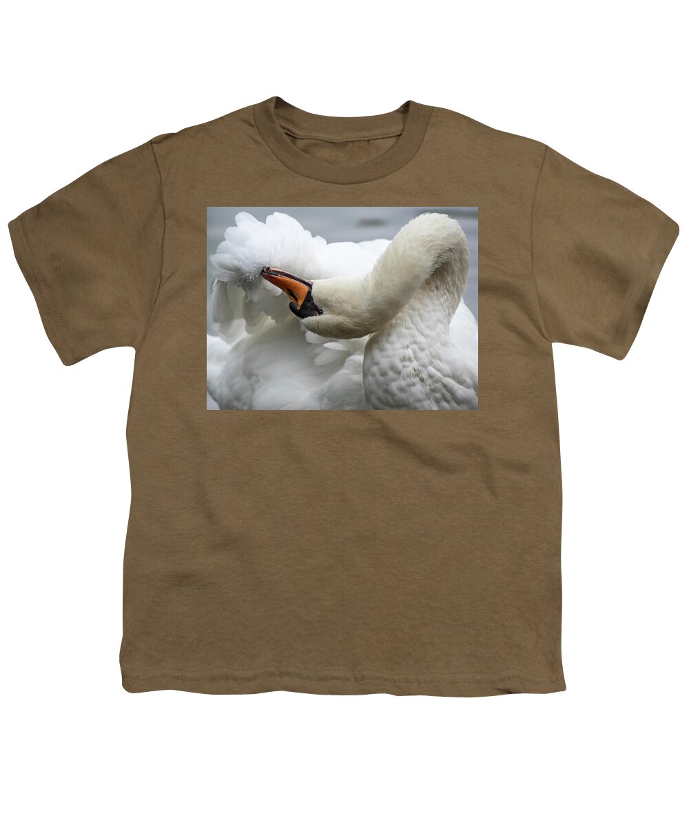 Swan Youth T-Shirt featuring the photograph Preening Swan-7758 by Steve Somerville