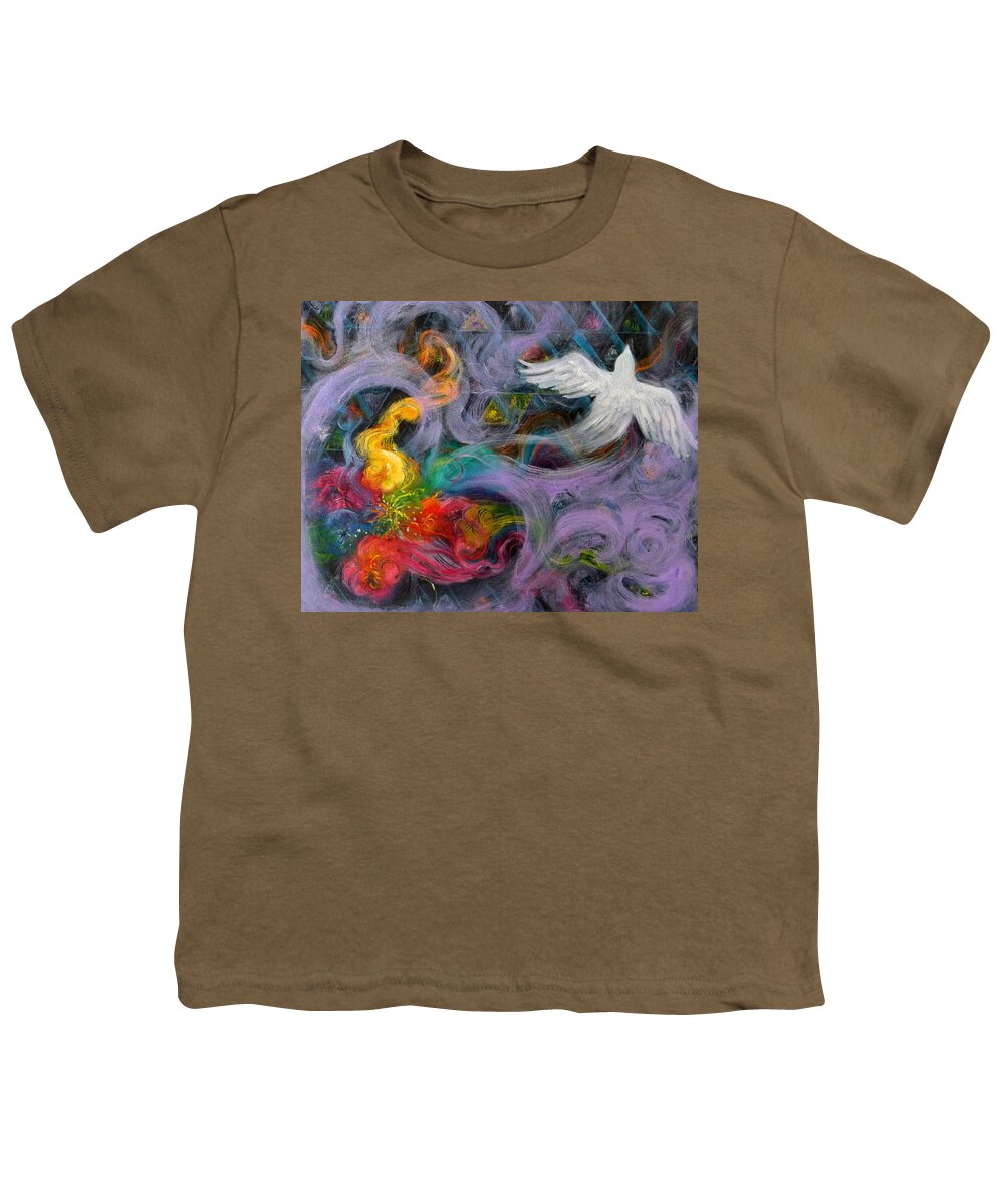 Dove Youth T-Shirt featuring the painting Prophetic Message Sketch Painting 10 Divine Pattern Dove by Anne Cameron Cutri