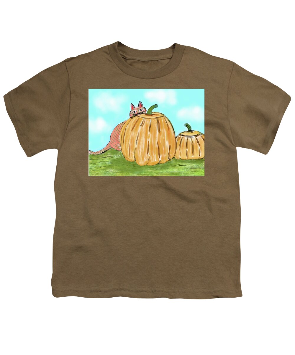 Landscape Youth T-Shirt featuring the digital art Pumpkin Cat by Christina Wedberg